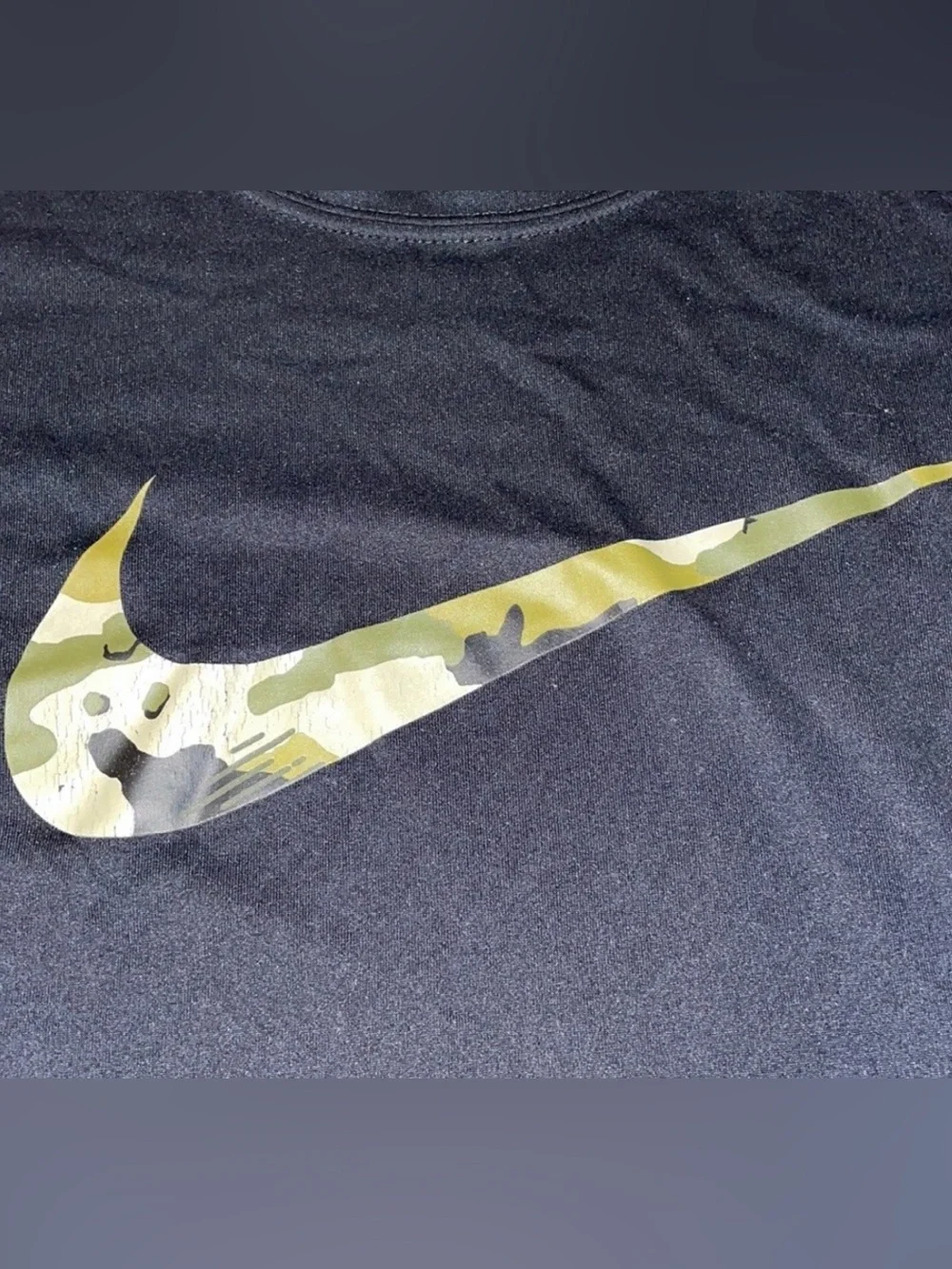 Nike Black Short Sleeve Tee with Green Camo Swoosh